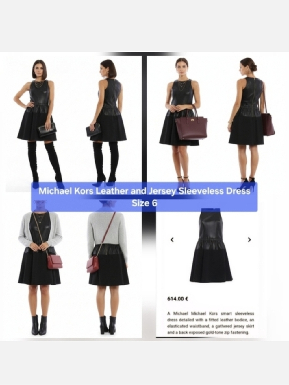 Michael Kors Leather and Jersey Sleeveless Dress Size 6